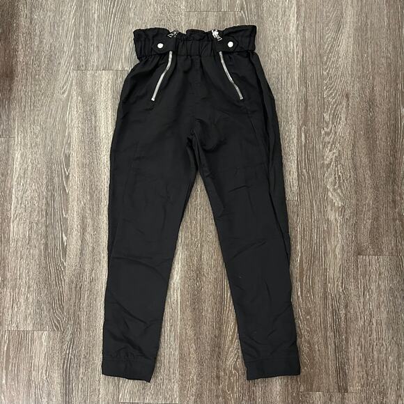 EUC RtA Leon Black Paperbag Waist Zip Ankle Pants S Small Jogger Trousers Silver - Picture 14 of 16